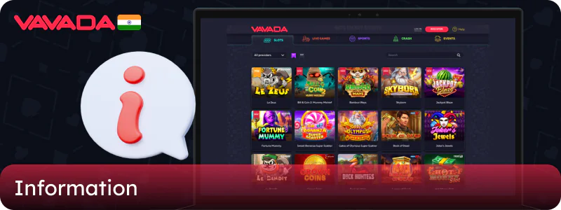 Information about Vavada online casino in India
