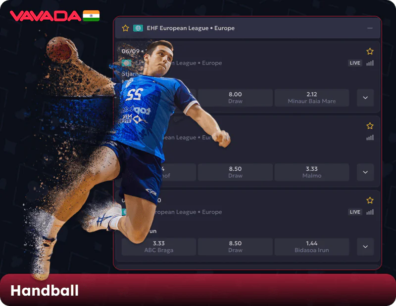 Handball matches on the Vavada casino website in India