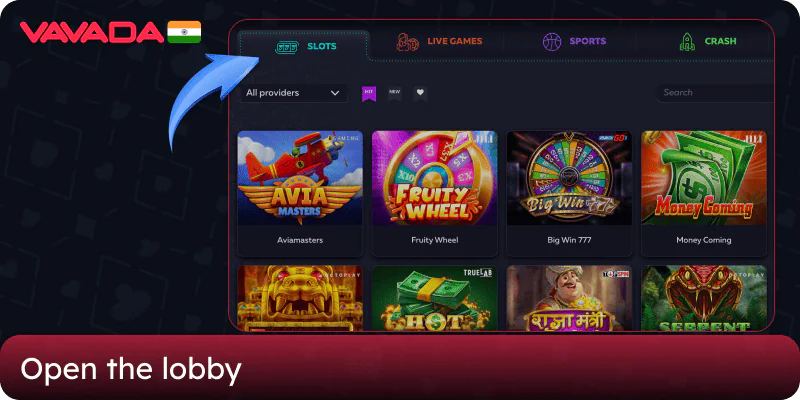 Browse the games catalog on the Vavada website
