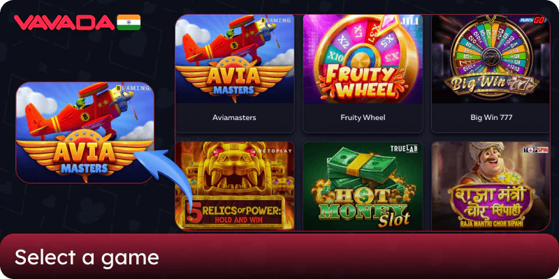 Select a game on the Vavada casino website in India