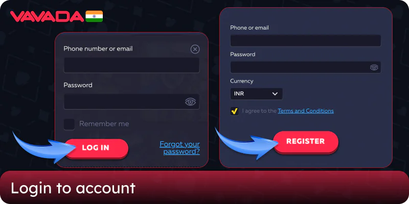 Log in to your Vavada account in India