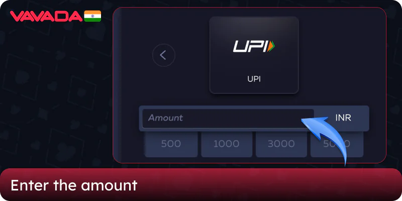 Enter the deposit amount on the Vavada casino website in India
