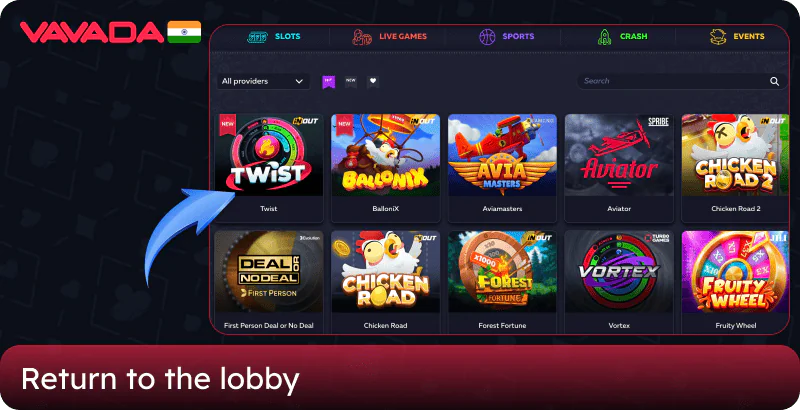 Return to the Vavada casino India lobby